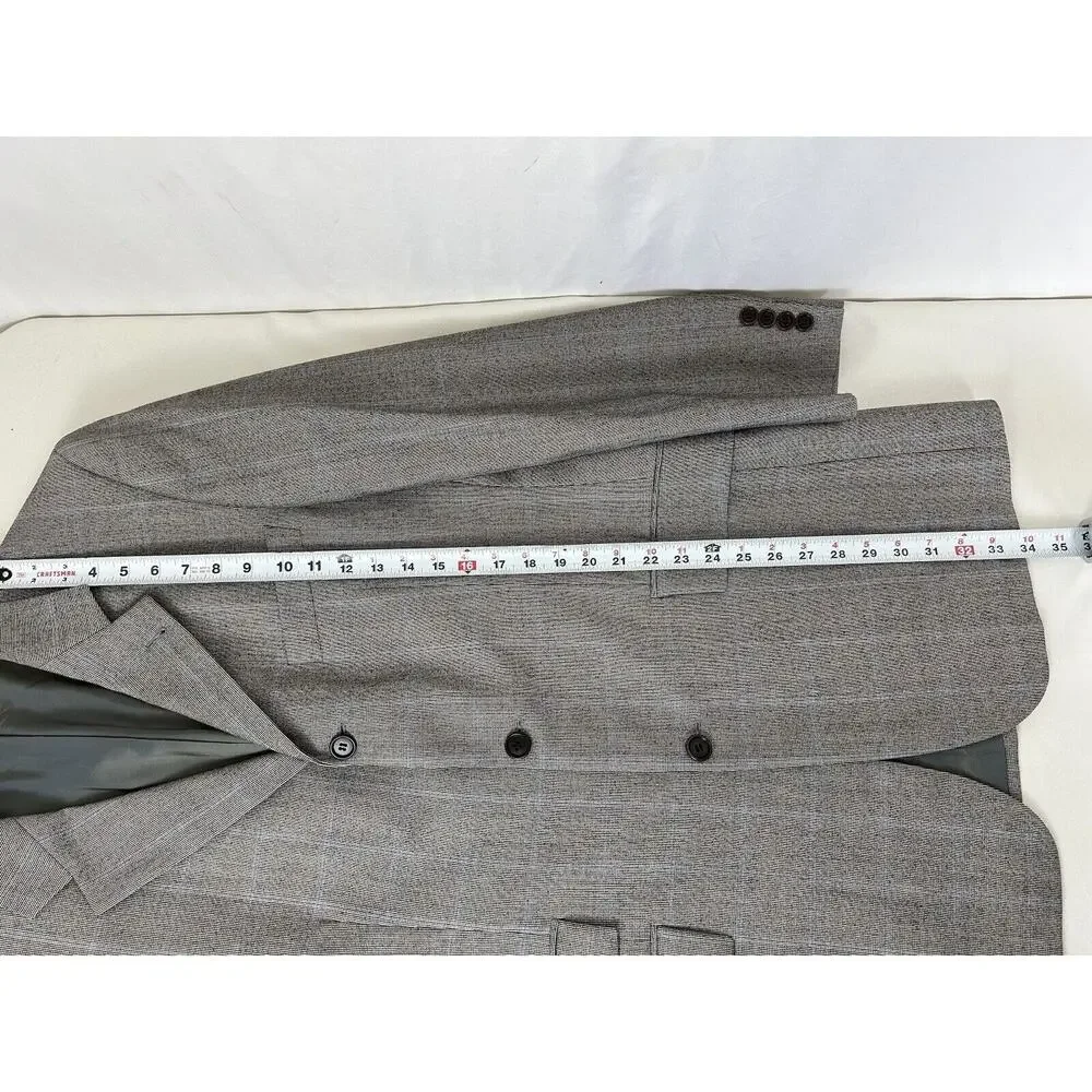 Hugo Boss Lanificio Tesse‎ Biella Windowpane Plaid Gray Blazer Men's 42T Wool
